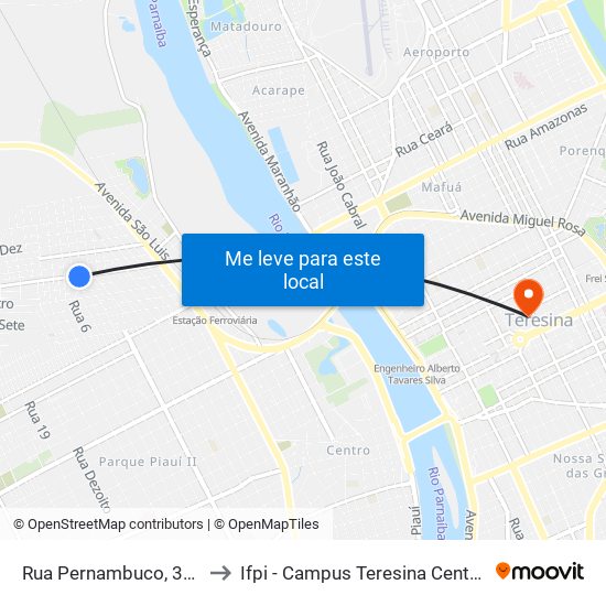 Rua Pernambuco, 357 to Ifpi - Campus Teresina Central map