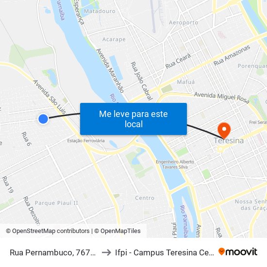 Rua Pernambuco, 767-827 to Ifpi - Campus Teresina Central map