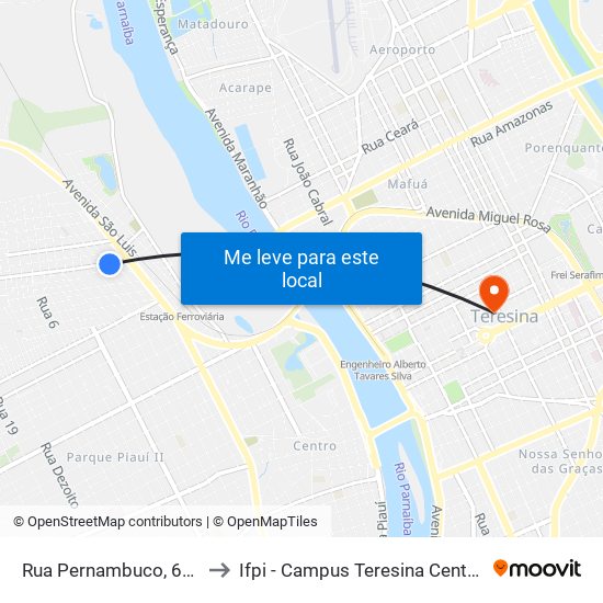Rua Pernambuco, 667 to Ifpi - Campus Teresina Central map