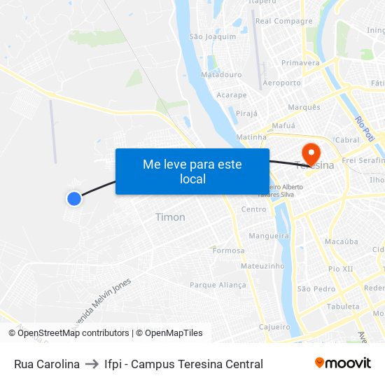 Rua Carolina to Ifpi - Campus Teresina Central map