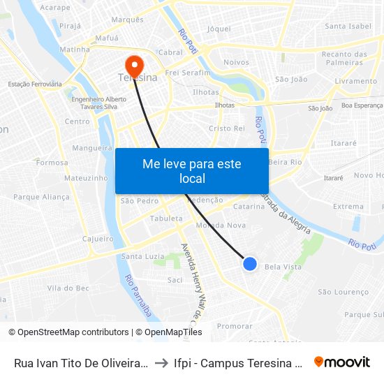 Rua Ivan Tito De Oliveira, 2400 to Ifpi - Campus Teresina Central map