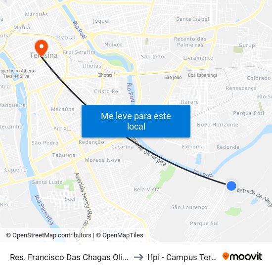 Res. Francisco Das Chagas Oliveira 2(Sent. Centro) to Ifpi - Campus Teresina Central map