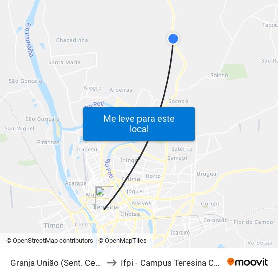 Granja União (Sent. Centro) to Ifpi - Campus Teresina Central map