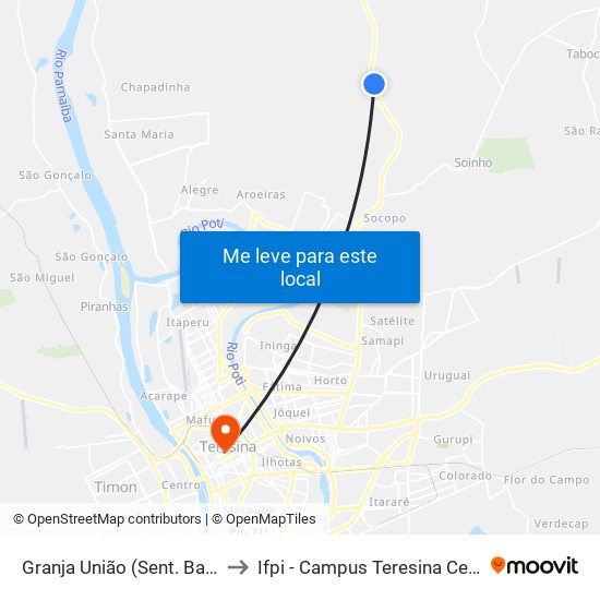 Granja União (Sent. Bairro) to Ifpi - Campus Teresina Central map