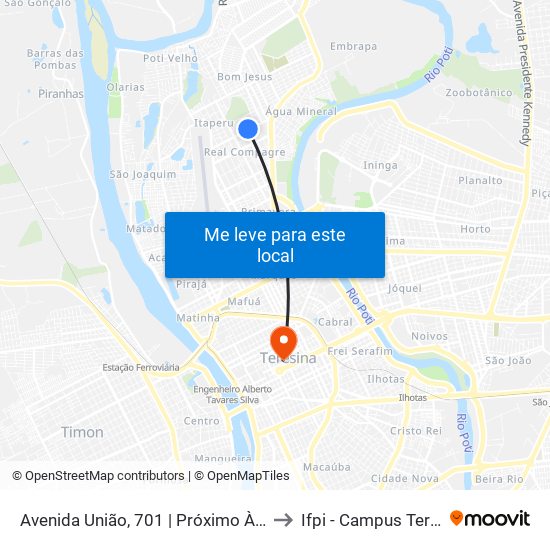 Avenida União, 701 | Próximo À Escola Santa Agélica to Ifpi - Campus Teresina Central map
