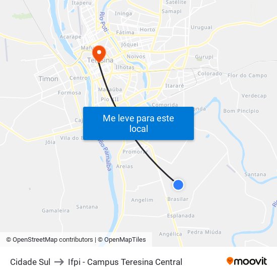 Cidade Sul to Ifpi - Campus Teresina Central map