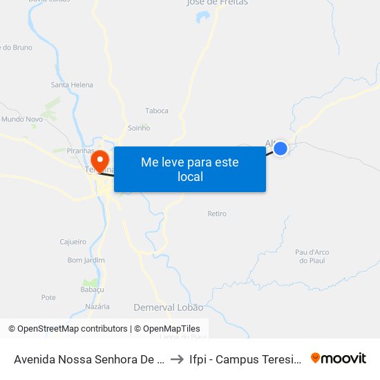 Avenida Nossa Senhora De Fátima, 222 to Ifpi - Campus Teresina Central map