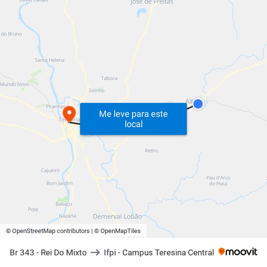 Br 343 - Rei Do Mixto to Ifpi - Campus Teresina Central map