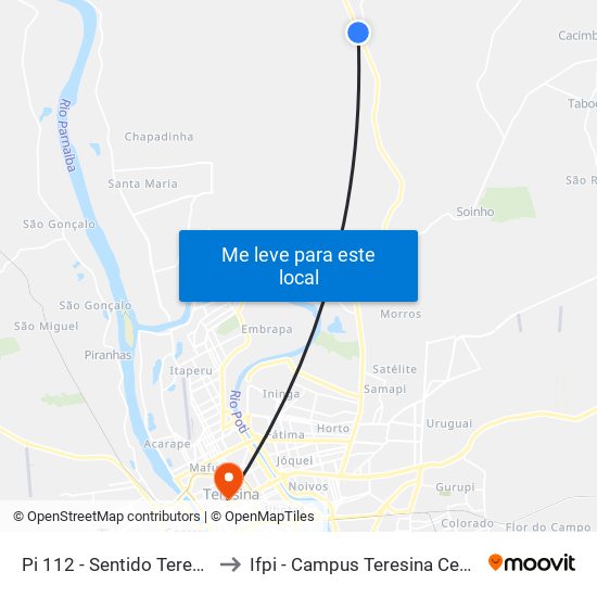 Pi 112 - Sentido Teresina to Ifpi - Campus Teresina Central map