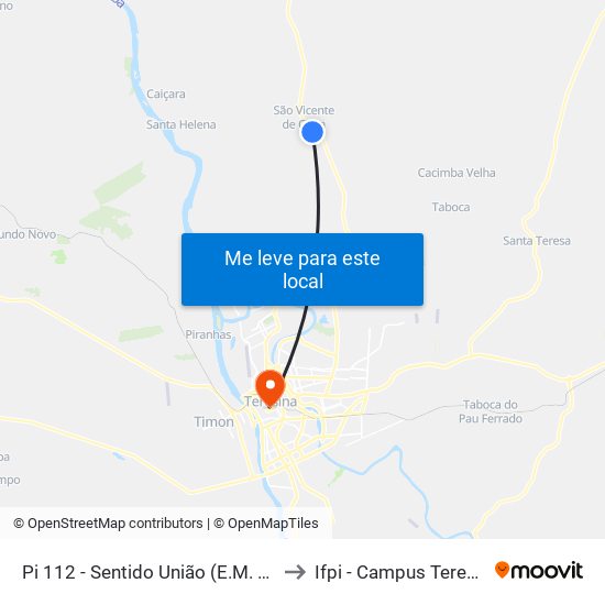 Pi 112 - Sentido União (E.M. Santa Filomena) to Ifpi - Campus Teresina Central map