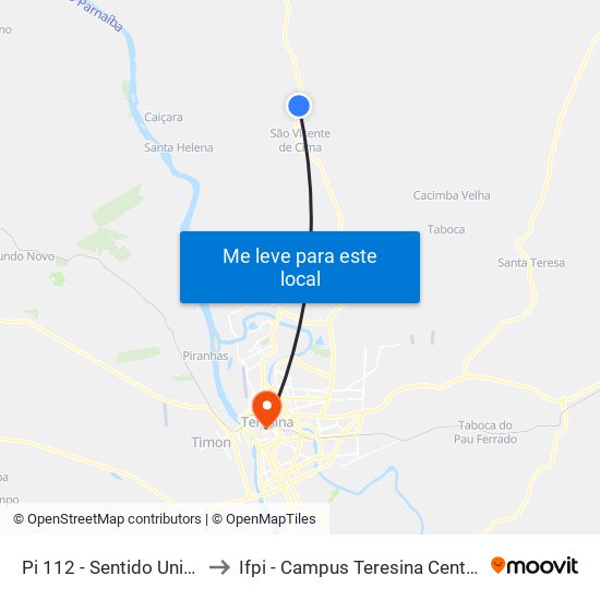 Pi 112 - Sentido União to Ifpi - Campus Teresina Central map