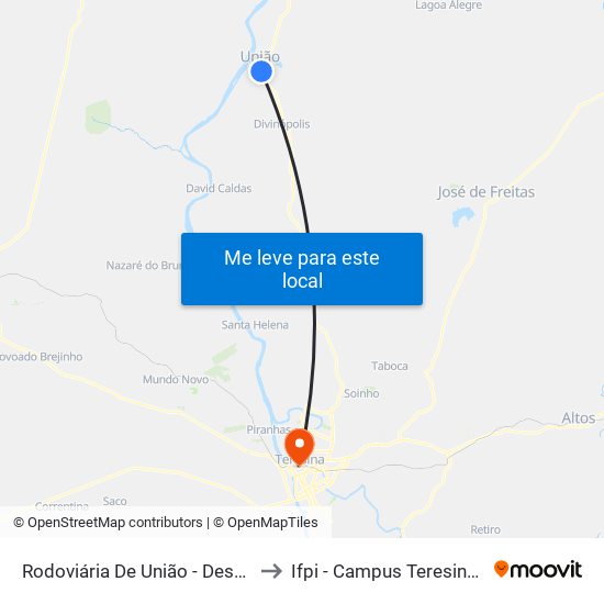 Rodoviária De União - Desembarque to Ifpi - Campus Teresina Central map