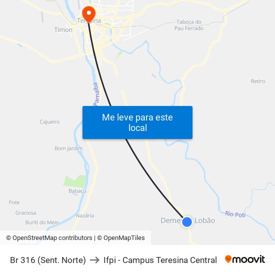 Br 316 (Sent. Norte) to Ifpi - Campus Teresina Central map