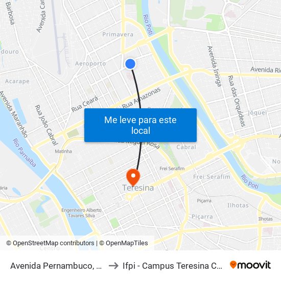 Avenida Pernambuco, 2525 to Ifpi - Campus Teresina Central map