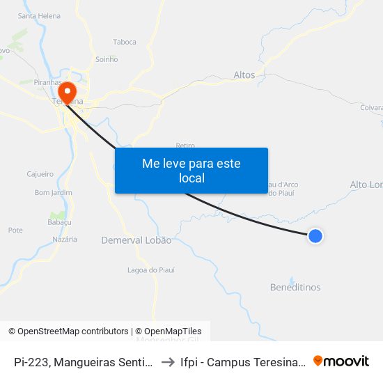 Pi-223, Mangueiras Sentido Altos to Ifpi - Campus Teresina Central map