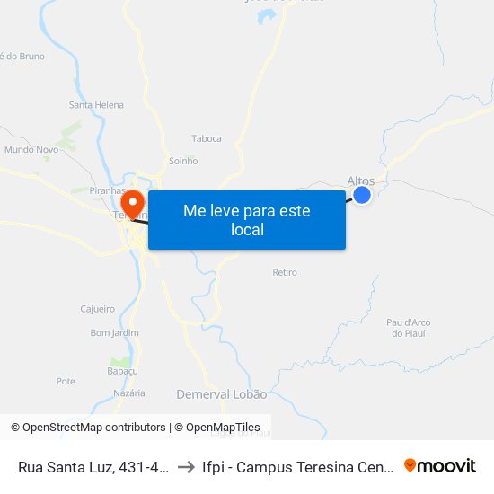 Rua Santa Luz, 431-447 to Ifpi - Campus Teresina Central map