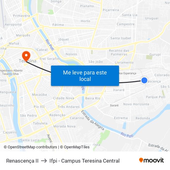 Renascença II to Ifpi - Campus Teresina Central map