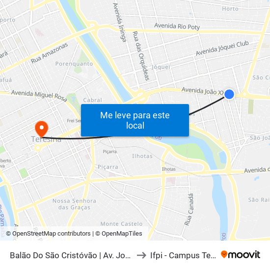 Balão Do São Cristóvão | Av. João XXIII - Sentido Centro to Ifpi - Campus Teresina Central map