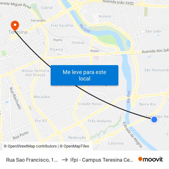 Rua Sao Francisco, 1654 to Ifpi - Campus Teresina Central map