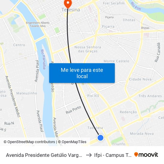 Avenida Presidente Getúlio Vargas, 893 | Ponto Intermunicipal to Ifpi - Campus Teresina Central map