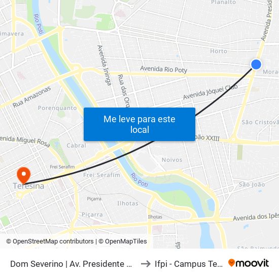 Dom Severino | Av. Presidente Kennedy - Sentido Bairro to Ifpi - Campus Teresina Central map