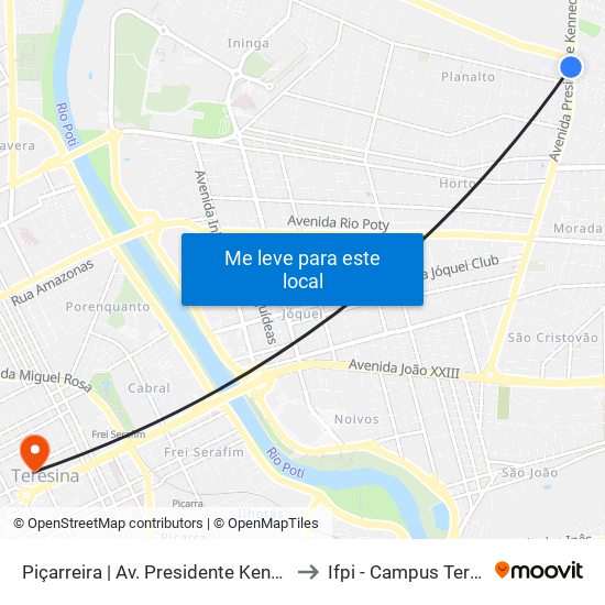 Piçarreira | Av. Presidente Kennedy - Sentido Bairro to Ifpi - Campus Teresina Central map