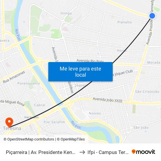 Piçarreira | Av. Presidente Kennedy - Sentido Centro to Ifpi - Campus Teresina Central map