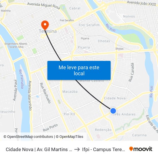 Cidade Nova | Av. Gil Martins - Sentido Bairro to Ifpi - Campus Teresina Central map