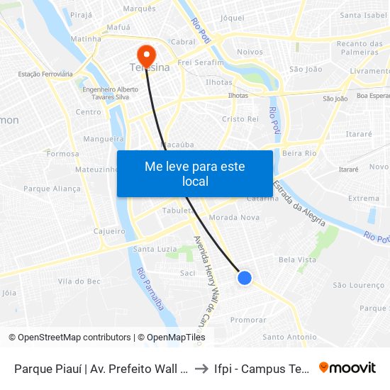 Parque Piauí | Av. Prefeito Wall Ferraz - Sentido Bairro to Ifpi - Campus Teresina Central map