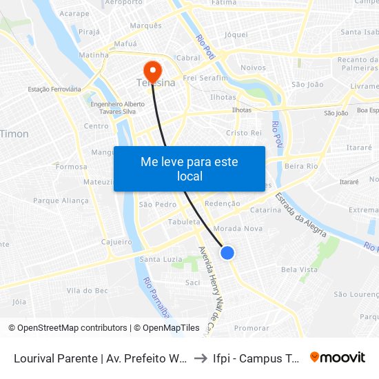 Lourival Parente | Av. Prefeito Wall Ferraz - Sentido Centro to Ifpi - Campus Teresina Central map