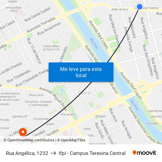 Rua Angélica, 1232 to Ifpi - Campus Teresina Central map