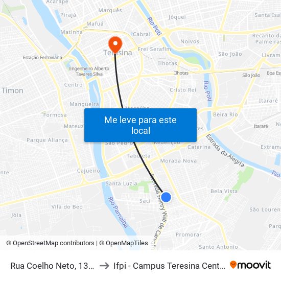 Rua Coelho Neto, 1353 to Ifpi - Campus Teresina Central map