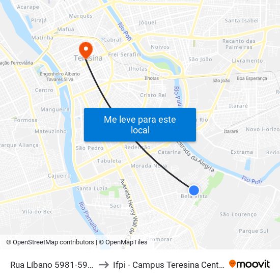 Rua Líbano 5981-5999 to Ifpi - Campus Teresina Central map