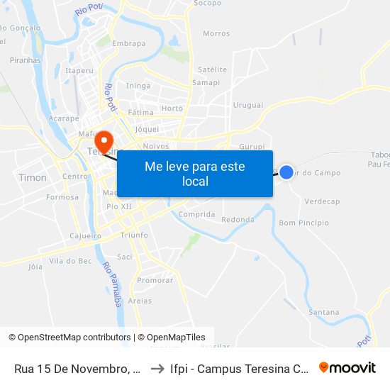 Rua 15 De Novembro, 2098 to Ifpi - Campus Teresina Central map