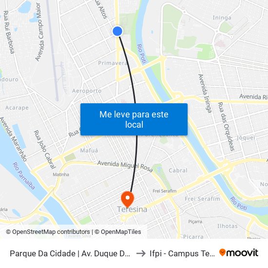 Parque Da Cidade | Av. Duque De Caxias - Sentido Centro to Ifpi - Campus Teresina Central map