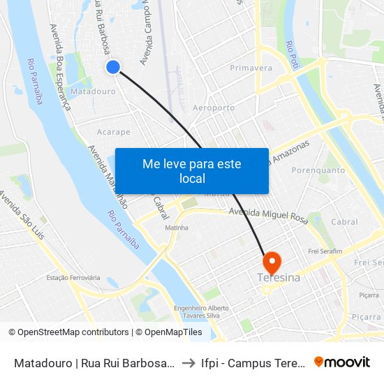 Matadouro | Rua Rui Barbosa - Sentido Centro to Ifpi - Campus Teresina Central map