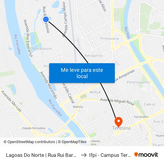 Lagoas Do Norte | Rua Rui Barbosa - Sentido Centro to Ifpi - Campus Teresina Central map