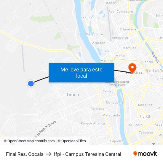 Final Res. Cocais to Ifpi - Campus Teresina Central map