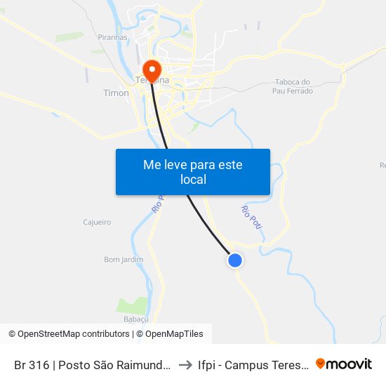 Br 316 | Posto São Raimundo  (Sent. Norte) to Ifpi - Campus Teresina Central map