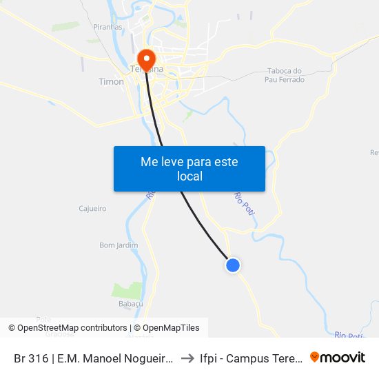 Br 316 | E.M. Manoel Nogueira Lima (Sent. Sul) to Ifpi - Campus Teresina Central map