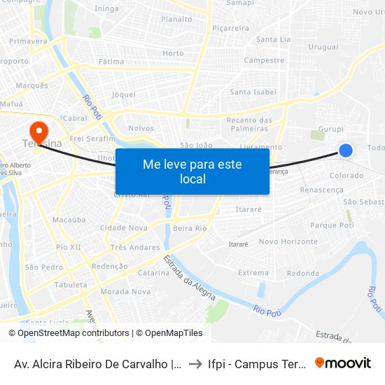 Av. Alcira Ribeiro De Carvalho | Requinte Moto Táxi to Ifpi - Campus Teresina Central map