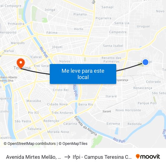 Avenida Mirtes Melão, 6663 to Ifpi - Campus Teresina Central map