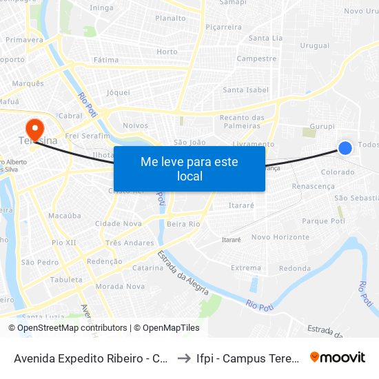 Avenida Expedito Ribeiro - Conj. Frei Damião to Ifpi - Campus Teresina Central map