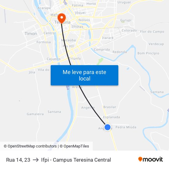 Rua 14, 23 to Ifpi - Campus Teresina Central map