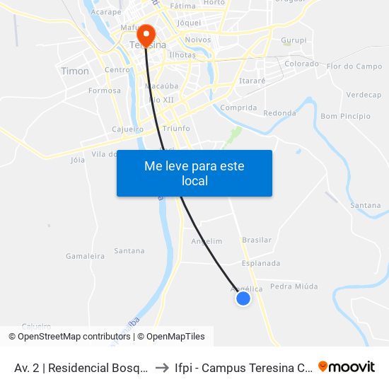 Av. 2 | Residencial Bosque Sul to Ifpi - Campus Teresina Central map