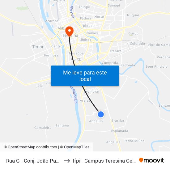 Rua G - Conj. João Paulo II to Ifpi - Campus Teresina Central map