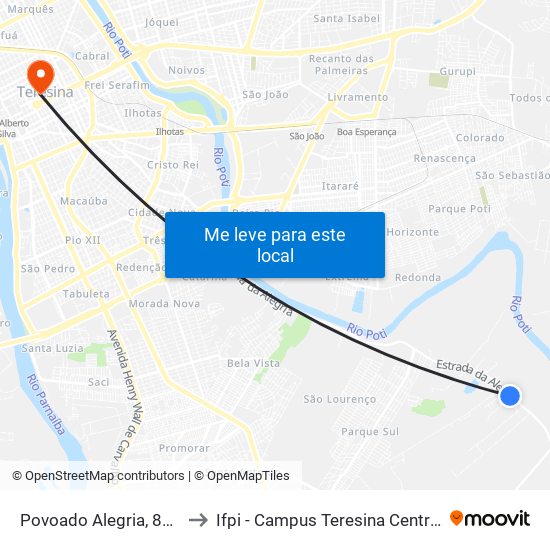 Povoado Alegria, 850 to Ifpi - Campus Teresina Central map