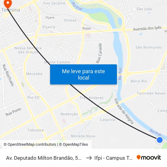 Av. Deputado Milton Brandão, 5000 | Entrada Do Bela Vista to Ifpi - Campus Teresina Central map
