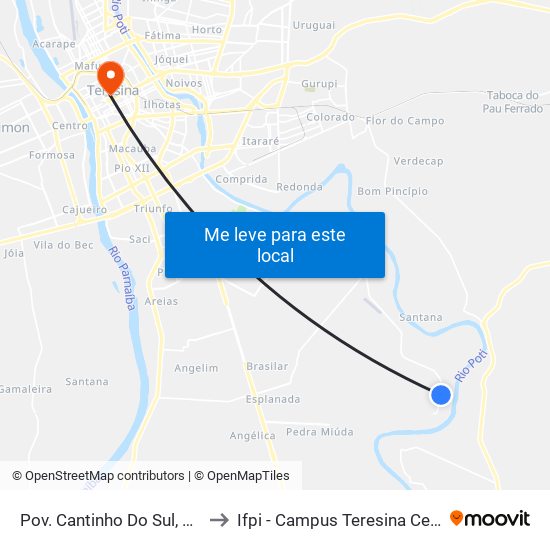 Pov. Cantinho Do Sul, 1103 to Ifpi - Campus Teresina Central map