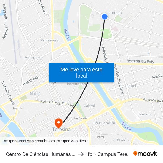 Centro De Ciências Humanas E Letras - Cchl 11 to Ifpi - Campus Teresina Central map